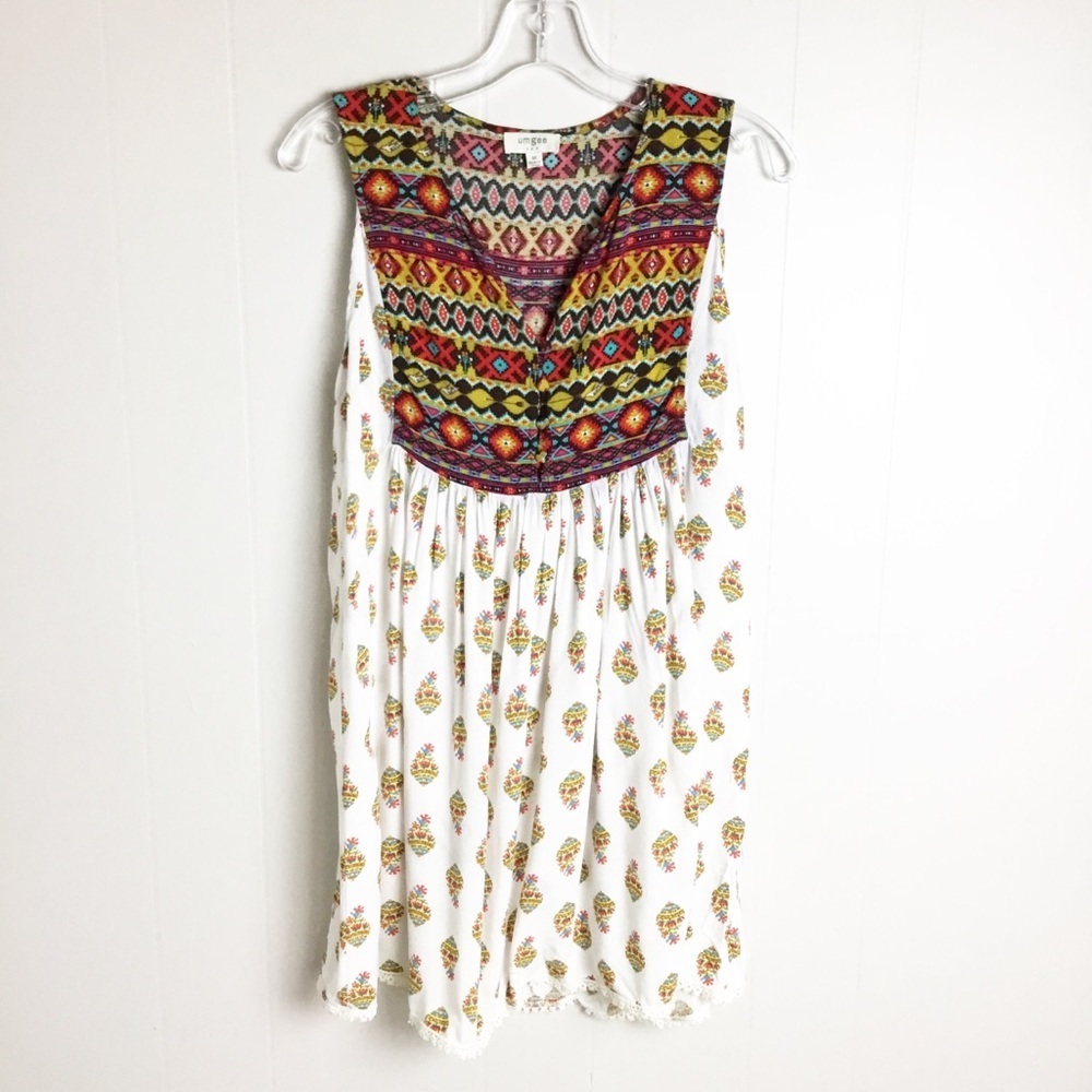 Umgee Boho Dress Size M White White Red